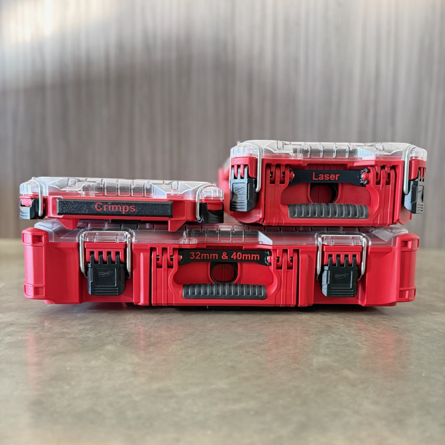 Milwaukee packout, custom letter handle lable multiple view