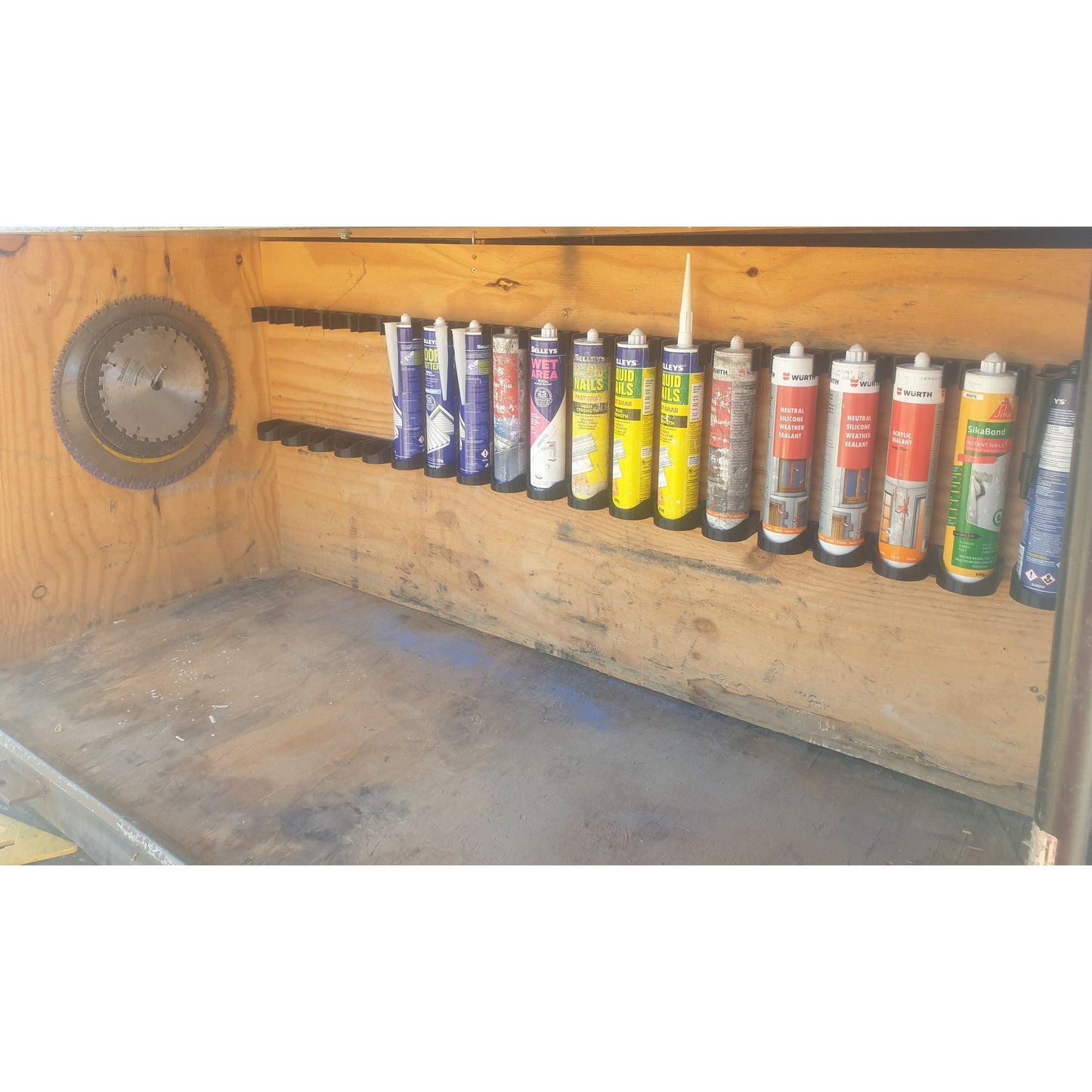 Silicone - Caulk - Cartidge tube storage - tool trailer and workshop organisation Multiple Together