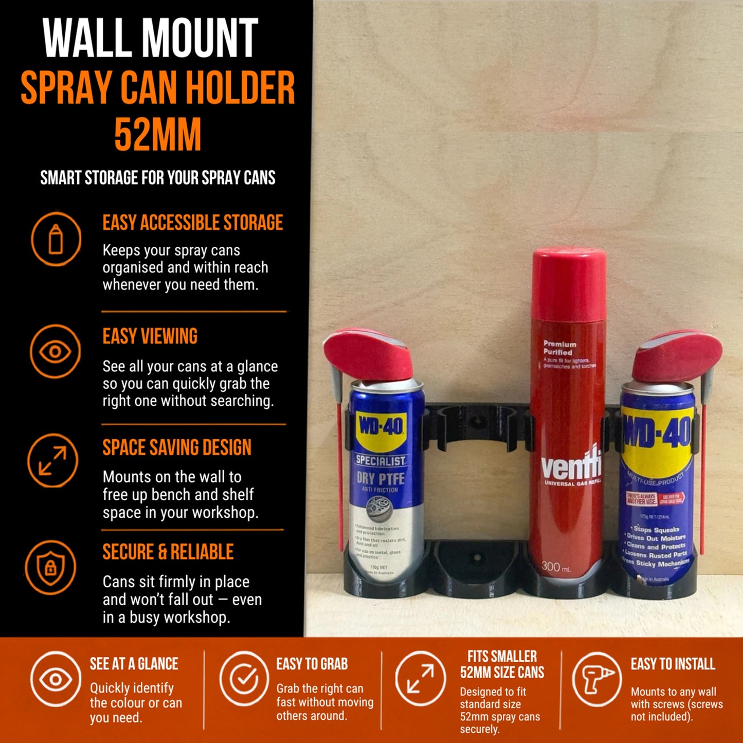 52mm spray can wall mount for tool trailers and workshops tool storage solutions