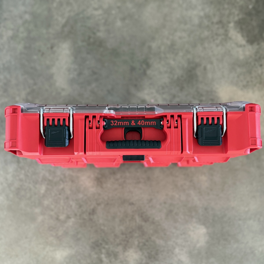 Milwaukee packout, custom letter handle lable top view organiser