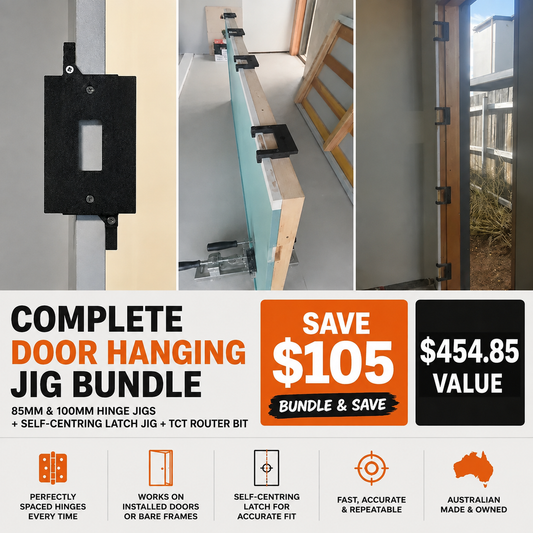 Door Hanging Jig Bundle – 85mm & 100mm Hinge Jigs + Self-Centering Latch Jig